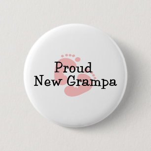 Trotse Nieuwe Opa Baby Meisje Voetafdrukken Ronde Button 5,7 Cm
