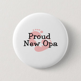 Trotse Nieuwe Opa Baby Meisje Voetafdrukken Ronde Button 5,7 Cm
