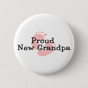 Trotse Nieuwe Opa Baby Meisje Voetafdrukken Ronde Button 5,7 Cm