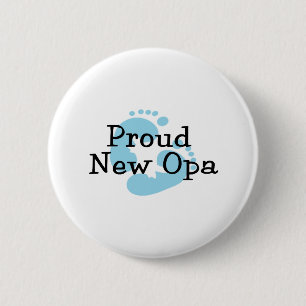 Trotse Nieuwe Opa Babyjongen Voetafdrukken Ronde Button 5,7 Cm