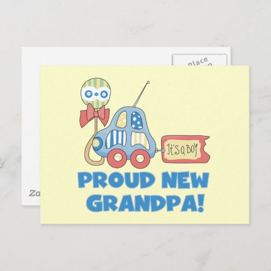 Trotse nieuwe opa Het is een jongen TShirts en ges Aankondigingskaart (Voorkant / Achterkant)