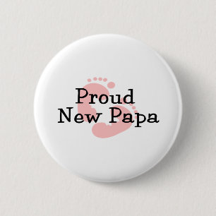 Trotse Nieuwe Papa Baby Meisje Voetafdrukken Ronde Button 5,7 Cm