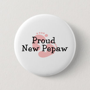 Trotse Nieuwe Pepaw Baby Meisje Voetafdrukken Ronde Button 5,7 Cm