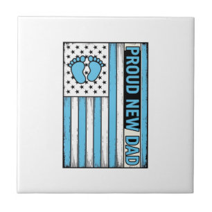 Trotse Nieuwe Vader Baby Voeten Vlag Vector Ontwer Tegeltje