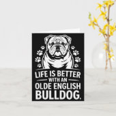 Trotse Olde Engelse Bulldog Leven Is Beter Hond Fu Kaart (Gele Bloem)