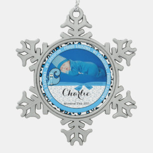 Trotse oma Baby Blauw Monogram C voor Kat Tin Sneeuwvlok Ornament