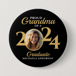 Trotse oma van een 2024 Afstuderen foto & naam Ronde Button 7,6 Cm