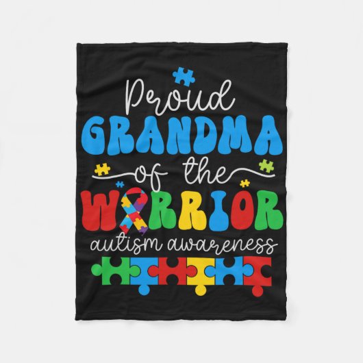 Trotse oma van een Warrior Autism Awareness Puzzel Fleece Deken (Voorkant)