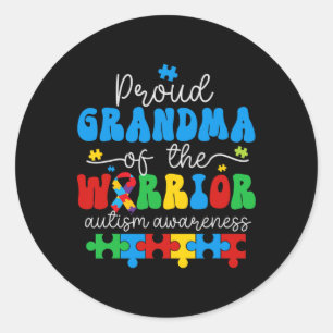 Trotse oma van een Warrior Autism Awareness Puzzel Ronde Sticker