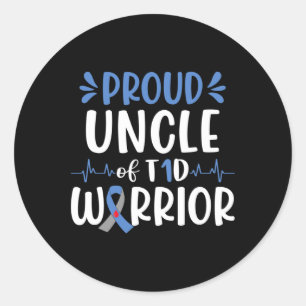 Trotse oom van T1D Warrior Diabetes Awareness Blue Ronde Sticker