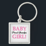 Trotse Opa Baby Meisje Gifts Sleutelhanger<br><div class="desc">Trots opa van een baby meisje mokken,  aandenken dozen,  tegels,  notitieboeken,  ornamenten,  magneten,  en andere trotse opa kleding en geschenken met een zwart en roze tekst ontwerp.</div>