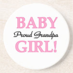 Trotse Opa Baby Meisje Gifts Zandsteen Onderzetter<br><div class="desc">Trots opa van een baby meisje mokken,  aandenken dozen,  tegels,  notitieboeken,  ornamenten,  magneten,  en andere trotse opa kleding en geschenken met een zwart en roze tekst ontwerp.</div>