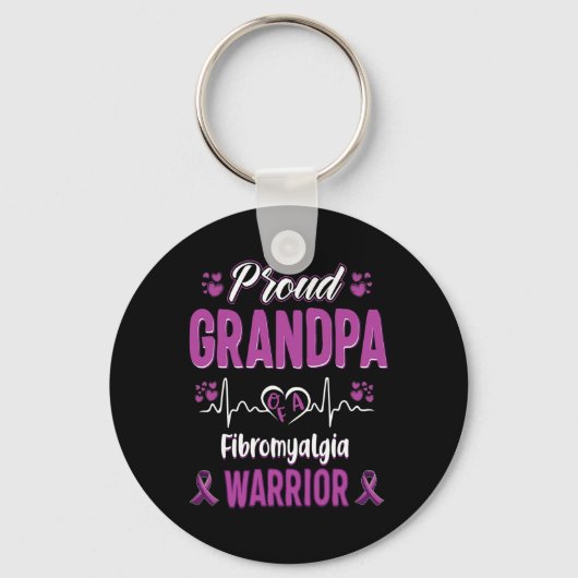 Trotse Opa Fibromyalgie Warrior Awareness Ribbo Sleutelhanger (Voorkant)