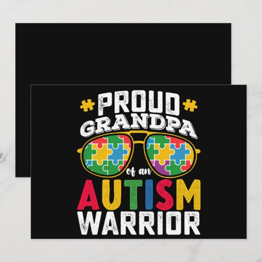 Trotse opa van een autisme krijger familie kaart (Voorkant / Achterkant)
