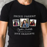 Trotse Ouder van een Afstuderen DRIE Foto Afstuder T-shirt<br><div class="desc">Dit moderne afstuderen T-shirt heeft een stijlvolle typografie in het wit met drie vierkante foto's op een zwarte achtergrond. Alle kleuren en tekst zijn aanpasbaar! Dit shirt is een geweldig cadeau voor elke ouder!</div>