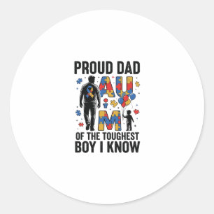 Trotse papa autisme moeilijkste jongen vintage vec ronde sticker