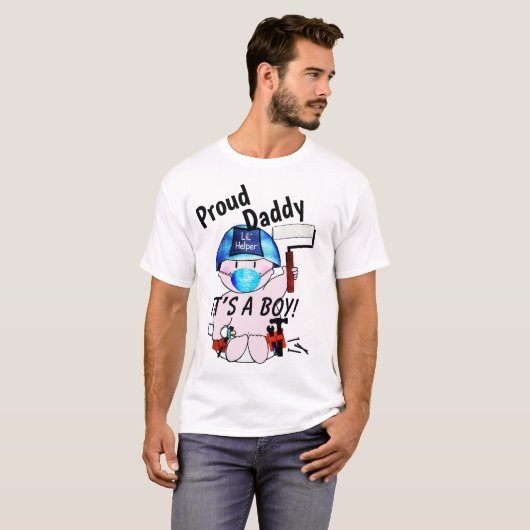 Trotse papa van nieuwe baby jongen timmerman t-shirt (Voorkant volledig)