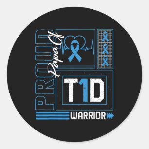 Trotse papa van T1D Warrior Ribbon Diabetes Awaren Ronde Sticker