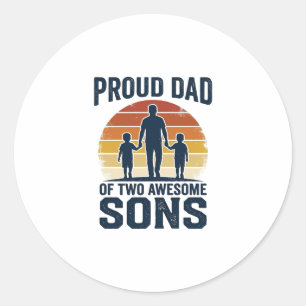Trotse papa van twee geweldige zonen vintage shirt ronde sticker
