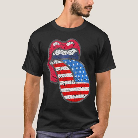 Trotse Patriottische Vrouwen Tong Lippen Amerikaan T-shirt (Voorkant)
