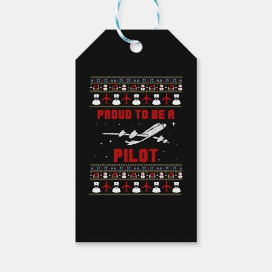 Trotse piloot Kerstmis met vliegtuig en sneeuw Cadeaulabel (Voorkant)