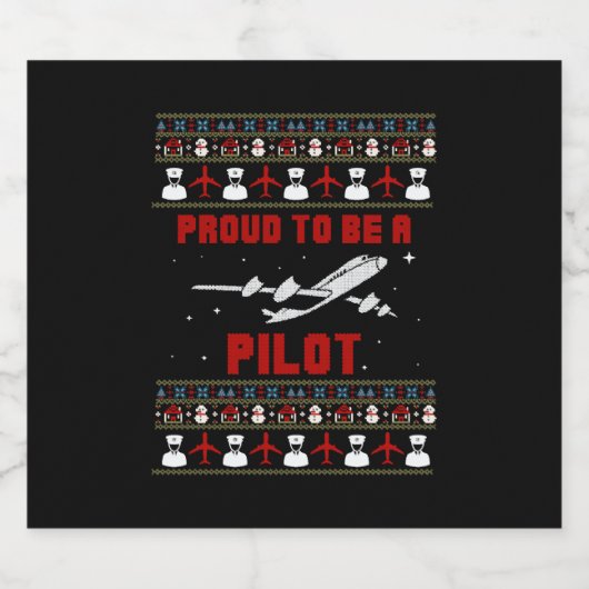 Trotse piloot Kerstmis met vliegtuig en sneeuw Sparkling Wijnetiket (Enkel label)