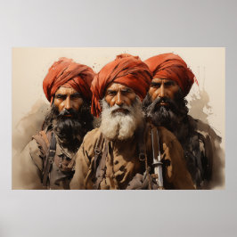 Trotse Punjabi Sikh krijgers waterverf schilderij Poster