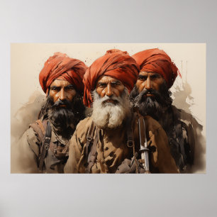 Trotse Punjabi Sikh krijgers waterverf schilderij Poster