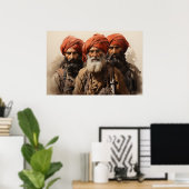 Trotse Punjabi Sikh krijgers waterverf schilderij Poster (Thuiskantoor)