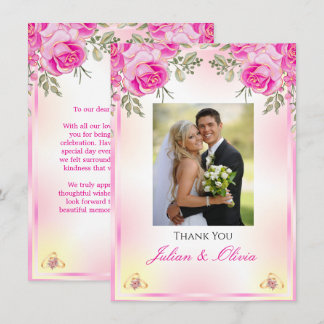 Trotse Roze en Gouden Trouw Dankkaart Kaart