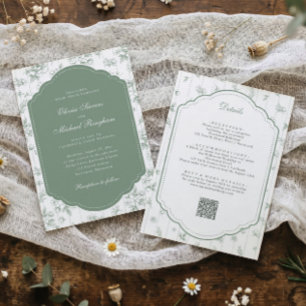Trotse saliegroene toile all-in-one trouwuitnodigi kaart