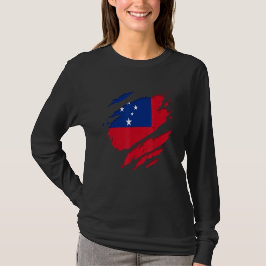 Trotse Samoaanse Shirten verscheurd Samoa-vlag T-shirt (Voorkant)