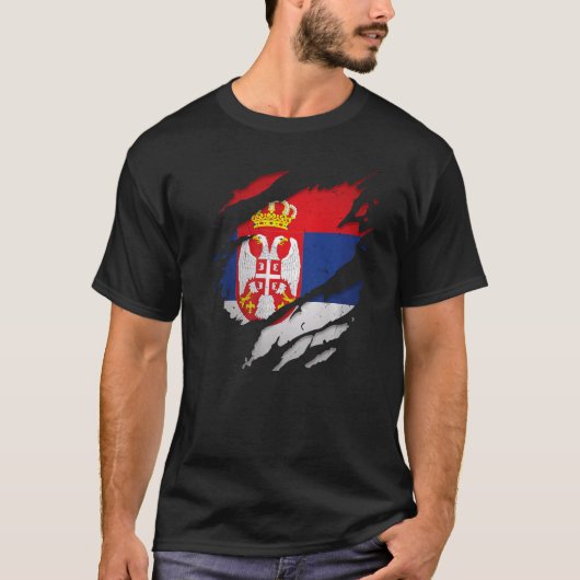 Trotse Servische gescheurde Servië vlag T-shirt (Voorkant)