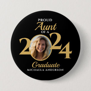 Trotse tante van een afgestudeerde in 2024 Foto & Ronde Button 7,6 Cm