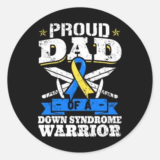 Trotse vader van een Down syndroom krijger Down's  Ronde Sticker (Voorkant)