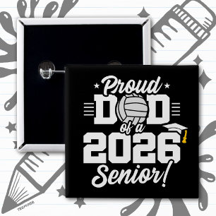 Trotse vader van eindexamenstudent volleybal 2026 vierkante button 5,1 cm