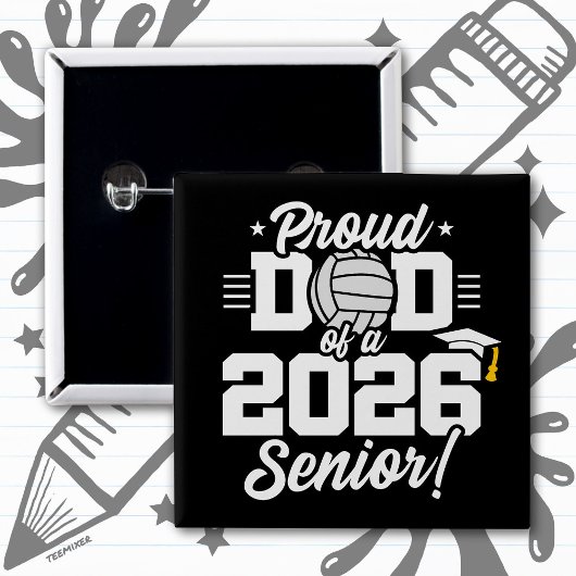 Trotse vader van eindexamenstudent volleybal 2026 vierkante button 5,1 cm