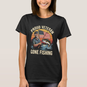 Trotse veteraan gaat vissen Amerikaanse vlag Baars T-shirt