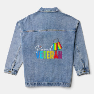 Trotse Veteraan Trans Militaire LGBTQ Regenboog Ga Denim Jacket