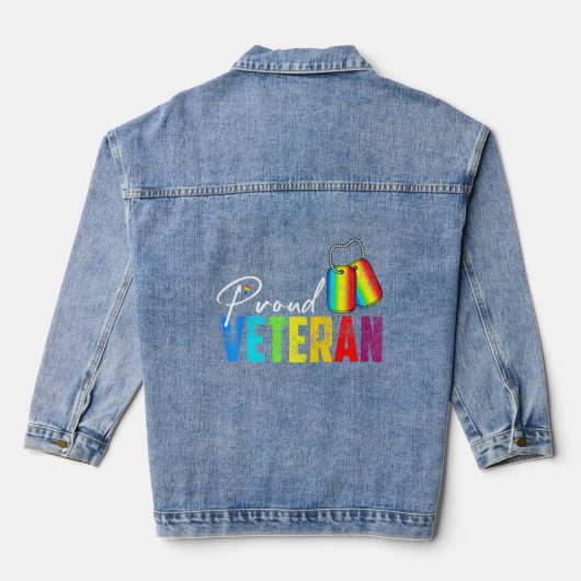 Trotse Veteraan Trans Militaire LGBTQ Regenboog Ga Denim Jacket (Achterkant)