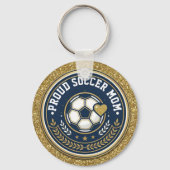 Trotse Voetbalmoeder Gouden Nep Glitters Sleutelhanger (Voorkant)