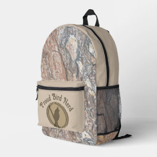 Trotse vogel nerd silhouet boom hout vogelaar bedrukte rugzak