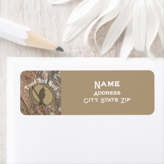 Trotse vogel nerd silhouet rustieke houten vogelaa etiket (Insitu)