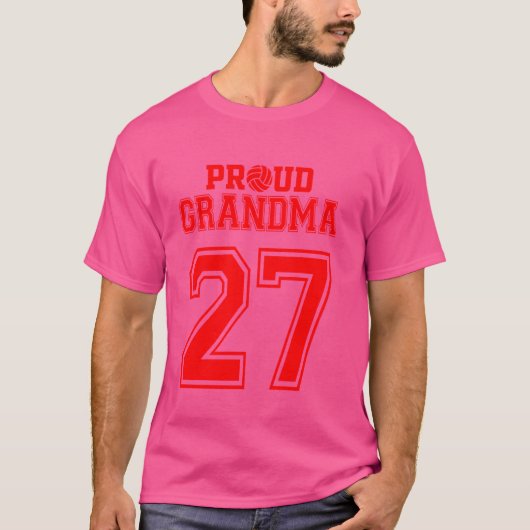 Trotse volleybal oma nummer 27 R T-shirt (Voorkant)