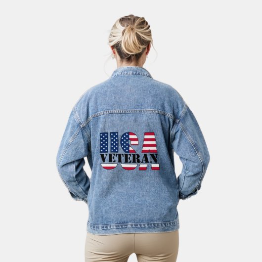 Trotse Vrouw Veteraan Patriottische Denim Jacket (Model)
