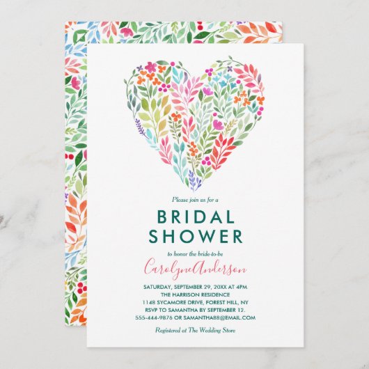 Trotse Waterverf Bloemhartige Bruidsdouche Kaart (Voorkant / Achterkant)