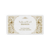 Trotse Witte Goud Art Deco Pauw Huwelijk Etiket (Voorkant)