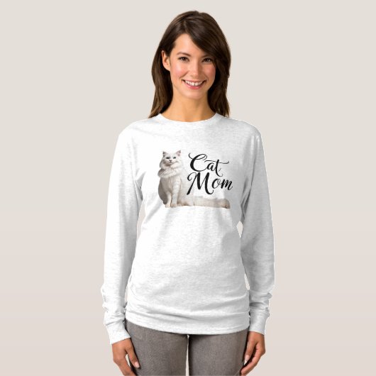 Trotse Witte Maine Coon Kat Mama T-Shirt (Voorkant volledig)