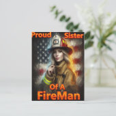 Trotse zus van een brandweerheld briefkaart (Staand voorkant)