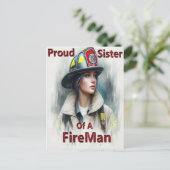 Trotse zus van een brandweerman aarzeling briefkaart (Staand voorkant)